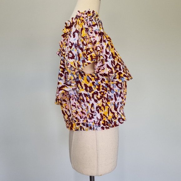 Tigerlily Talor Multicolour Leopard Print Off The Shoulder Peasant Top Size L XL - Picture 4 of 9